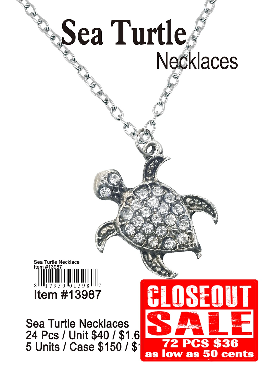 Sea Turtle Necklaces - Closeout 72 Pcs.